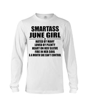 Load image into Gallery viewer, Birthday Gift For Smartass June GirlHeart On Her Sleeve Unisex Long Sleeve
