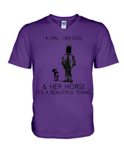 Load image into Gallery viewer, A Girl Her Dog Her Horse It's A Beautiful Thing Guys V-Neck
