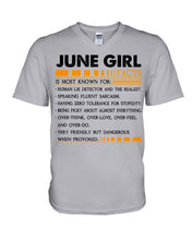 Load image into Gallery viewer, June Girl Facts Very Friendly But Dangerous Custom Design Guys V-Neck
