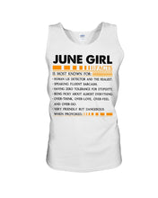 Load image into Gallery viewer, June Girl Facts Very Friendly But Dangerous Custom Design Unisex Tank Top
