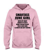 Load image into Gallery viewer, Birthday Gift For Smartass June GirlHeart On Her Sleeve Hoodie
