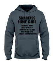 Load image into Gallery viewer, Birthday Gift For Smartass June GirlHeart On Her Sleeve Hoodie
