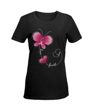 Load image into Gallery viewer, Faith Butterfly Breast Cancer Awareness Custom Design Ladies Tee
