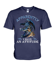 Load image into Gallery viewer, Apparently I Have An Attitude Blue Dragon Guys V-Neck
