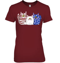Load image into Gallery viewer, Three Cute Cats And US Flag Gift For Cats Lovers Ladies Tee
