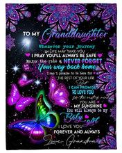 Load image into Gallery viewer, Grandma Gift For Granddaughter Purple Mandala Design Butterflies Enjoy The Ride Fleece Blanket
