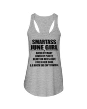 Load image into Gallery viewer, Birthday Gift For Smartass June GirlHeart On Her Sleeve Ladies Flowy Tank
