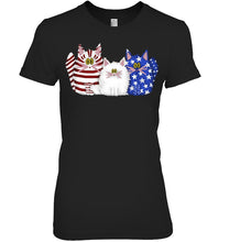 Load image into Gallery viewer, Three Cute Cats And US Flag Gift For Cats Lovers Ladies Tee
