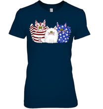 Load image into Gallery viewer, Three Cute Cats And US Flag Gift For Cats Lovers Ladies Tee
