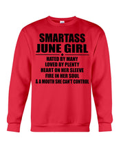 Load image into Gallery viewer, Birthday Gift For Smartass June GirlHeart On Her Sleeve Sweatshirt
