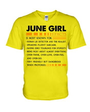 Load image into Gallery viewer, June Girl Facts Very Friendly But Dangerous Custom Design Guys V-Neck

