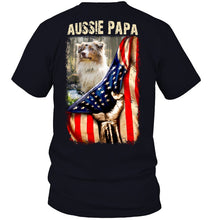 Load image into Gallery viewer, Aussie Papa America Flag Unique Custom Design For Dog Lovers Guys V-Neck
