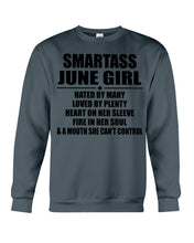 Load image into Gallery viewer, Birthday Gift For Smartass June GirlHeart On Her Sleeve Sweatshirt
