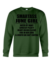Load image into Gallery viewer, Birthday Gift For Smartass June GirlHeart On Her Sleeve Sweatshirt
