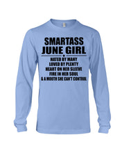 Load image into Gallery viewer, Birthday Gift For Smartass June GirlHeart On Her Sleeve Unisex Long Sleeve
