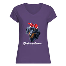 Load image into Gallery viewer, Dachshund Mom With Polka Dots Hair Red Bow Gift For Dog Lovers Ladies V-Neck
