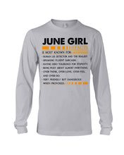 Load image into Gallery viewer, June Girl Facts Very Friendly But Dangerous Custom Design Unisex Long Sleeve

