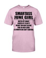 Load image into Gallery viewer, Birthday Gift For Smartass June GirlHeart On Her Sleeve Guys Tee
