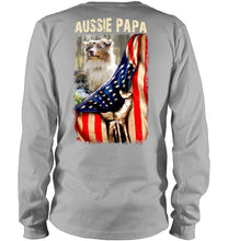 Load image into Gallery viewer, Aussie Papa America Flag Unique Custom Design For Dog Lovers Unisex Long Sleeve
