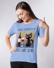 Load image into Gallery viewer, Easily Distracted By Cats And Wine Special Custom Design Ladies Tee
