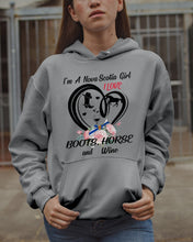 Load image into Gallery viewer, I'm A Nova Scotia Girl  Loves Boots Horse And Wine  For Personalized Nation Gift Hoodie
