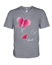 Load image into Gallery viewer, Faith Butterfly Breast Cancer Awareness Custom Design Guys V-Neck
