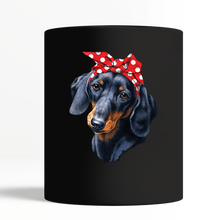 Load image into Gallery viewer, Dachshund Mom With Polka Dots Hair Red Bow Gift For Dog Lovers Black Mug
