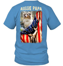 Load image into Gallery viewer, Aussie Papa America Flag Unique Custom Design For Dog Lovers Guys Tee

