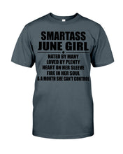 Load image into Gallery viewer, Birthday Gift For Smartass June GirlHeart On Her Sleeve Guys Tee
