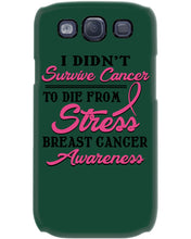 Load image into Gallery viewer, I Didn't Survive Cancer To Die From Stress Breast Cancer Awareness Phone case

