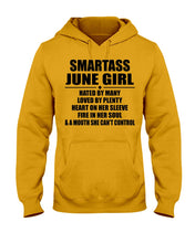 Load image into Gallery viewer, Birthday Gift For Smartass June GirlHeart On Her Sleeve Hoodie
