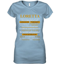 Load image into Gallery viewer, Loretta Custom Name Gift A Warrior's Mentality With A Poet's Soul Ladies V-Neck
