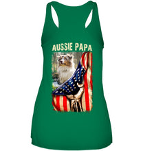 Load image into Gallery viewer, Aussie Papa America Flag Unique Custom Design For Dog Lovers Ladies Flowy Tank

