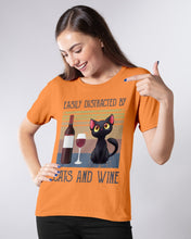 Load image into Gallery viewer, Easily Distracted By Cats And Wine Special Custom Design Ladies Tee
