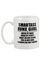 Load image into Gallery viewer, Birthday Gift For Smartass June GirlHeart On Her Sleeve Mug
