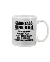 Load image into Gallery viewer, Birthday Gift For Smartass June GirlHeart On Her Sleeve Mug
