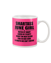 Load image into Gallery viewer, Birthday Gift For Smartass June GirlHeart On Her Sleeve Mug
