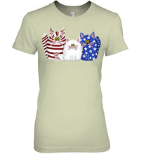 Load image into Gallery viewer, Three Cute Cats And US Flag Gift For Cats Lovers Ladies Tee
