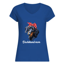 Load image into Gallery viewer, Dachshund Mom With Polka Dots Hair Red Bow Gift For Dog Lovers Ladies V-Neck
