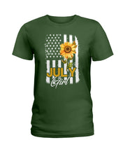 Load image into Gallery viewer, Birthday Gift For July Girl American Flag With Sunflower Ladies Tee
