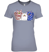 Load image into Gallery viewer, Three Cute Cats And US Flag Gift For Cats Lovers Ladies Tee
