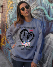 Load image into Gallery viewer, I'm A Nova Scotia Girl  Loves Boots Horse And Wine  For Personalized Nation Gift Sweatshirt

