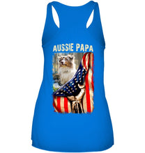 Load image into Gallery viewer, Aussie Papa America Flag Unique Custom Design For Dog Lovers Ladies Flowy Tank
