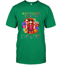 Load image into Gallery viewer, I Am Just An Old Lady Was Your First Mistake Hippie Guys Tee
